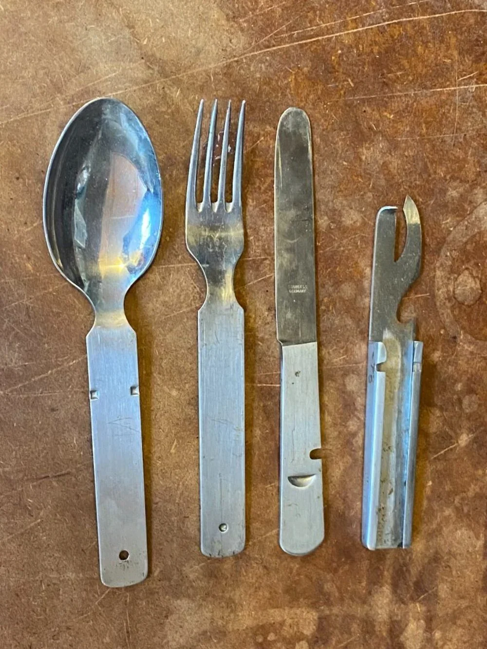 Vintage Germany Military Feldbesteck Field Cutlery Set Steel Spoon Fork Knife